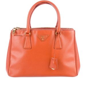 Orange Saffiano Lux leather Prada Small tote with gold-tone hardware